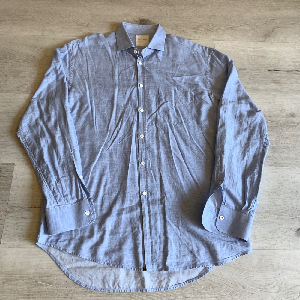 Billy Reid Mens Standard Cut Button Down Shirt Blue Textured Cotton Large